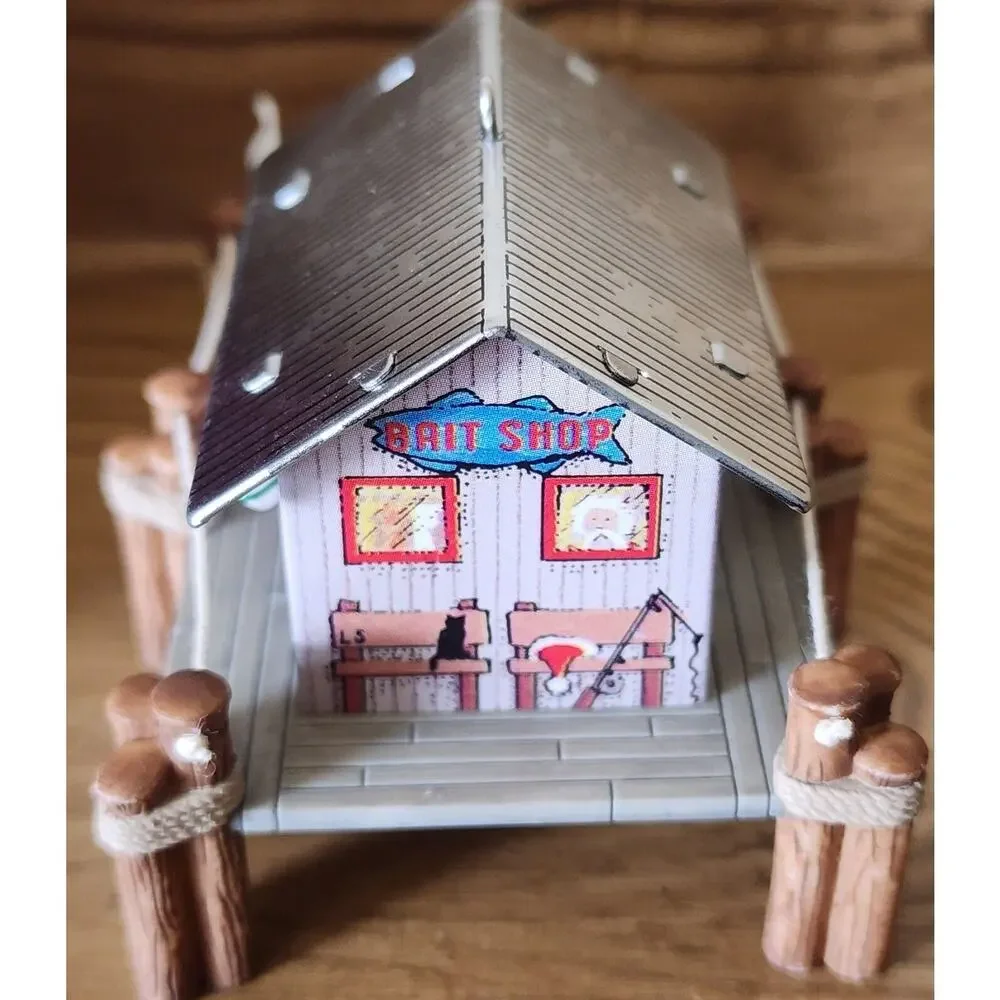 Fishing Ornament Bait Shop Boat Pressed Tin Keepsake Hallmark Christmas 2000